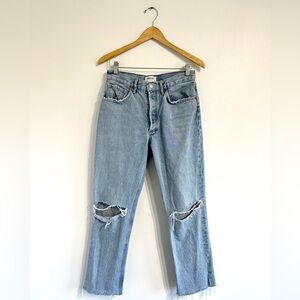 Agolde Lana Straight Leg Jeans Distressed rip knee light wash denim high rise